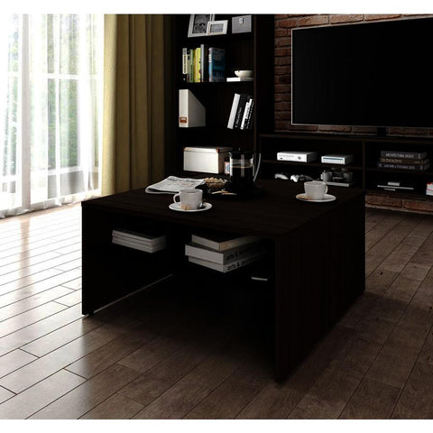 Bestar Small Space 29.5 Inch Storage Coffee Table in Dark Chocolate & Black