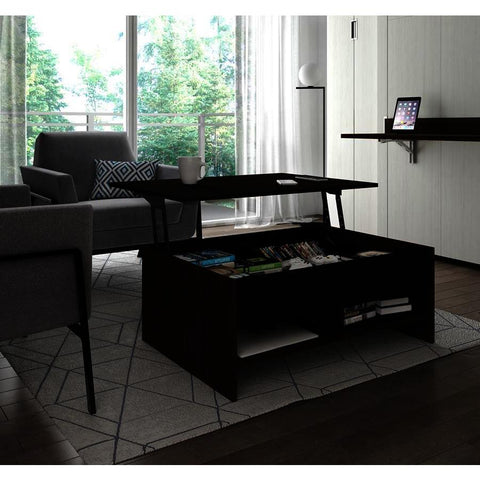 Bestar Small Space 37 Inch Lift-Top Storage Coffee Table in Dark Chocolate & Black