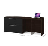 Bestar Small Space Sliding Computer Desk in Dark Chocolate & Black