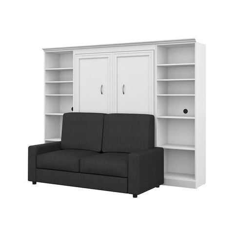 Bestar Versatile Full Murphy Bed, Two Storage Units and a Sofa (109") in white
