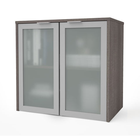 Bestar i3 Plus 31W Hutch with Frosted Glass Doors in bark grey