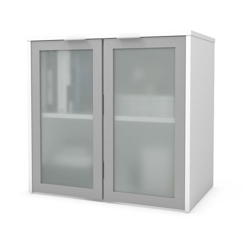 Bestar i3 Plus 31W Hutch with Frosted Glass Doors in white