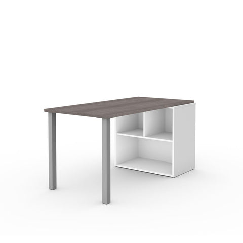 Bestar i3 Plus 60W Table Desk with Open Storage in bark grey & white