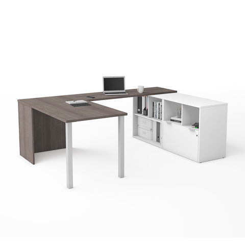 Bestar i3 Plus 61W U-Shaped Executive Desk in bark grey & white