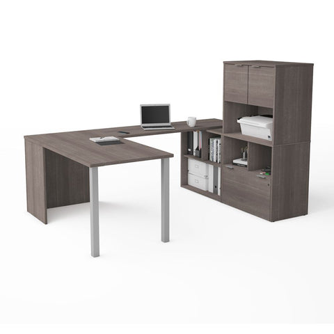 Bestar i3 Plus 61W U-Shaped Executive Desk with Hutch in bark grey