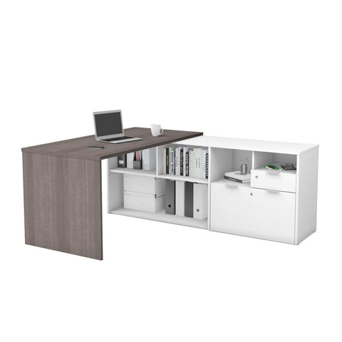 Bestar i3 Plus 72W L-Shaped Desk in bark grey & white