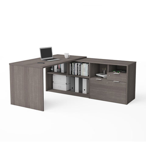 Bestar i3 Plus 72W L-Shaped Desk in bark grey