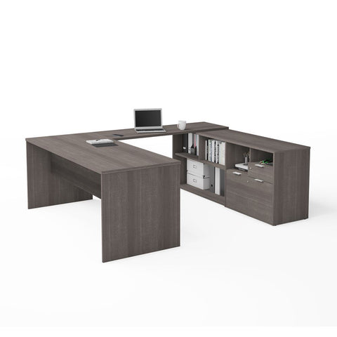 Bestar i3 Plus 72W U-Shaped Executive Desk in bark grey