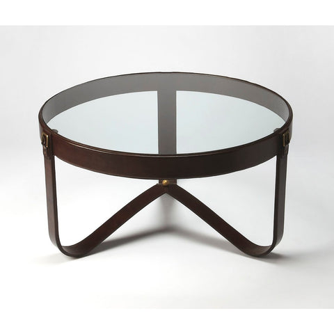 Butler Alonzo Glass & Leather Cocktail Table