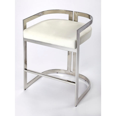 Butler Bravo Silver & White Faux Leather Counter Stool