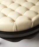 Butler Gervais White Leather Round Cocktail Ottoman