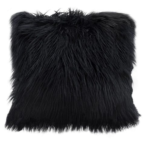 Diamond Sofa 18 Inch Square Accent Pillow in Black Dual-Sided Faux Fur