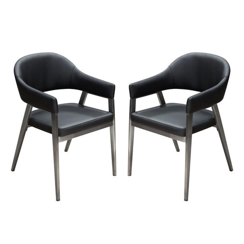 Diamond Sofa Adele Dining/Accent Chairs in Black Leatherette w/ Brushed Stainless Steel Leg - Set of 2