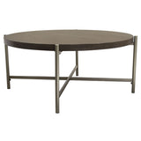 Diamond Sofa Atwood 40 Inch Round Cocktail Table w/Grey Oak Veneer Top & Brushed Silver Metal Base
