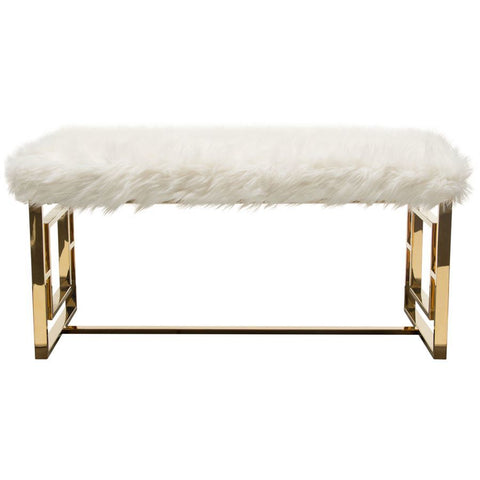 Diamond Sofa Audrey Rectangular Bench w/Padded Seat in White Faux Fir
