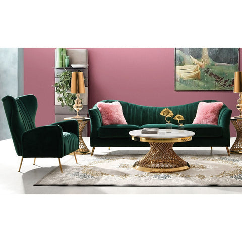 Diamond Sofa Ava 2 Piece Living Room Set in Emerald Green Velvet w/Gold Leg