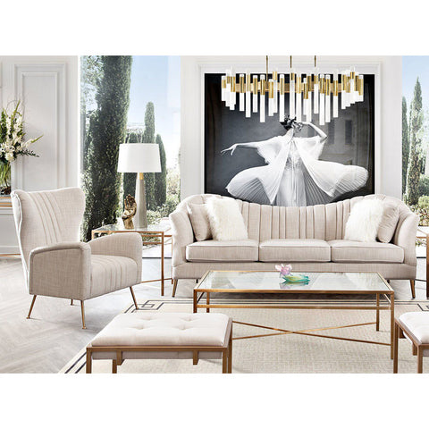 Diamond Sofa Ava 2 Piece Living Room Set in Sand Linen Fabric w/ Gold Leg
