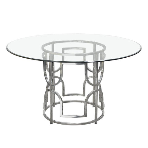 Diamond Sofa Avalon 54 Inch Round Glass Top Dining Table w/Round Stainless Steel Base