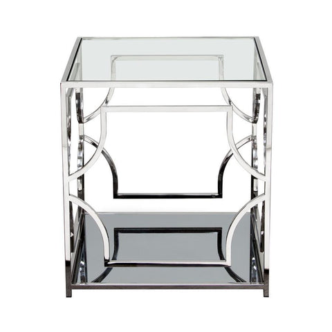 Diamond Sofa Avalon End Table w/Clear Glass Top & Mirrored Shelf & Stainless Steel Frame
