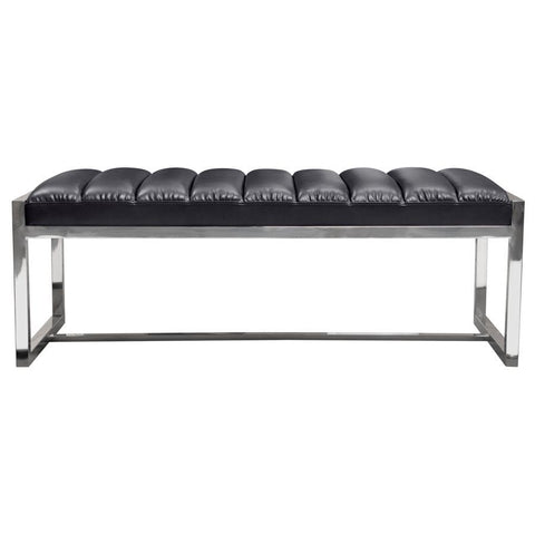 Diamond Sofa Bardot Large Bench Ottoman w/Polished Stainless Steel Frame & Black Leatherette Seat