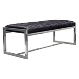 Diamond Sofa Bardot Large Bench Ottoman w/Polished Stainless Steel Frame & Black Leatherette Seat