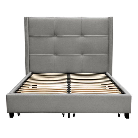 Diamond Sofa Beverly Uphlstered Platform Bed w/Integrated Footboard Storage Unit & Accent Wings in Grey Fabric