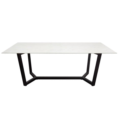 Diamond Sofa Caplan Rectangular Dining Table w/Ceramic Marble Glass Top & Black Powder Coat Base