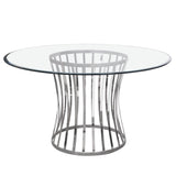 Diamond Sofa Capri 54 Inch Round Stainless Steel Dining Table w/Clear Tempered Glass Top