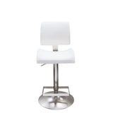 Diamond Sofa Contour Hydraulic Adjustable Height Barstool in White Leatherette w/Brushed Stainless Steel Base