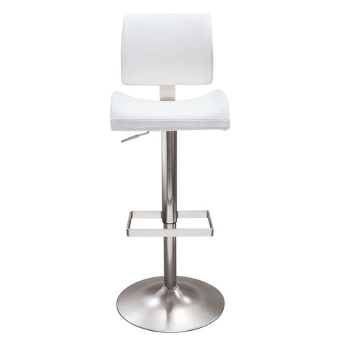 Diamond Sofa Contour Hydraulic Adjustable Height Barstool in White Leatherette w/Brushed Stainless Steel Base