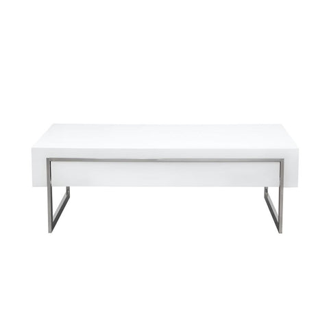 Diamond Sofa Cosmo White Lacquer Table w/Dual Storage Drawer & Metal Leg