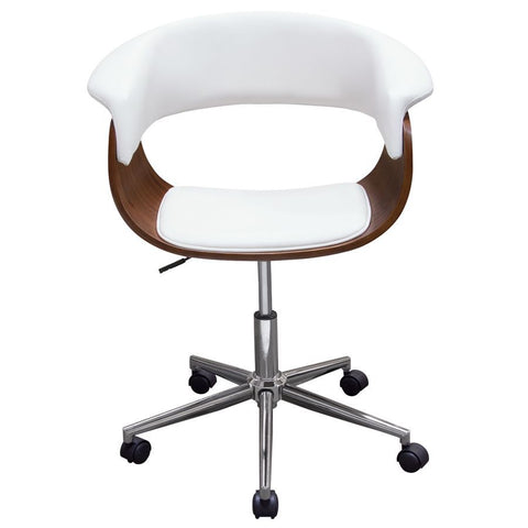 Diamond Sofa Cove Castered Office Chair in White w/Molded Bamboo Seat & Chrome Base