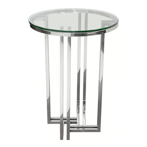 Diamond Sofa Deko Polished Stainless Steel Round Accent Table w/ Clear & Tempered Glass Top