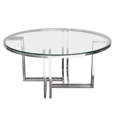 Diamond Sofa Deko Polished Stainless Steel Round Cocktail Table w/ Clear & Tempered Glass Top