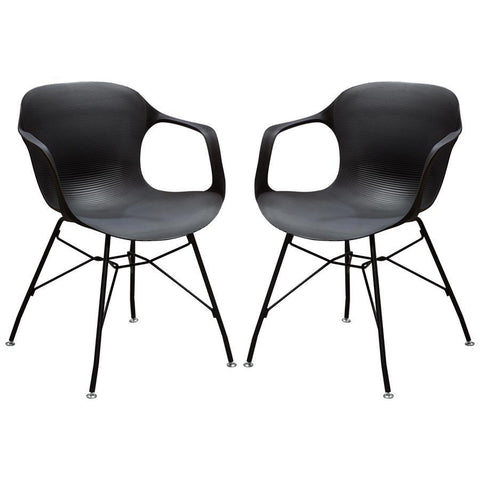 Diamond Sofa Drake 2-Pack Indoor/Outdoor Accent Chairs in Black Polypropylene w/ Black Painted Metal Leg