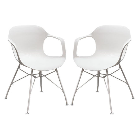 Diamond Sofa Drake 2-Pack Indoor/Outdoor Accent Chairs in White Polypropylene w/ White Painted Metal Leg