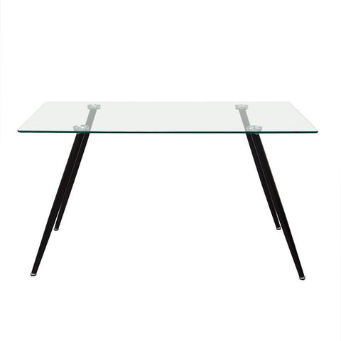 Diamond Sofa Finn Rectangular Glass Top Dining Table w/Black Powder Coated Metal Legs