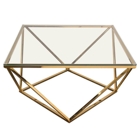 Diamond Sofa Gem Cocktail Table w/Clear Tempered Glass Top & Polished Stainless Steel Base in Gold