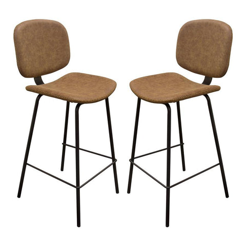 Diamond Sofa James Bar Height Chairs in Coffee PU w/Powder Coated Metal Frame - Set of 2