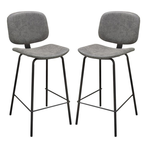 Diamond Sofa James Bar Height Chairs in Steel Grey PU w/Powder Coated Metal Frame - Set of 2