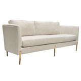 Diamond Sofa Lane Sofa in Light Cream Fabric w/Gold Metal Legs