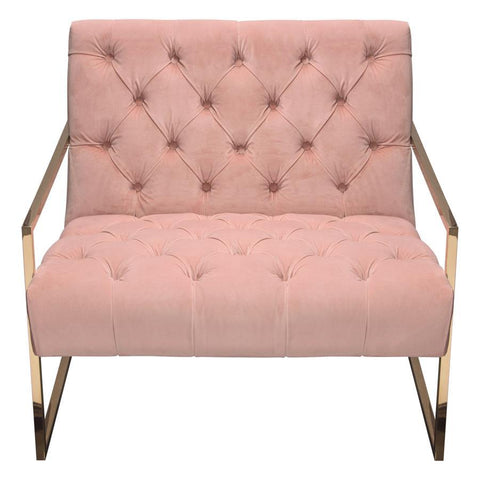 Diamond Sofa Luxe Accent Chair in Blush Pink Tufted Velvet Fabric w/Polished Gold Stainless Steel Frame