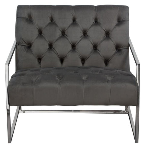 Diamond Sofa Luxe Accent Chair in Dusk Grey Tufted Velvet Fabric w/Polished Stainless Steel Frame
