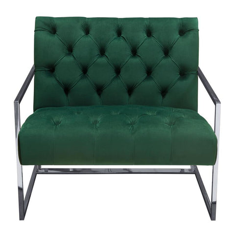 Diamond Sofa Luxe Accent Chair in Emerald Green Tufted Velvet Fabric w/Polished Stainless Steel Frame