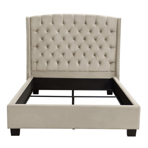 Diamond Sofa Majestic Tufted Bed in Tan Velvet w/Nail Head Wing Accents