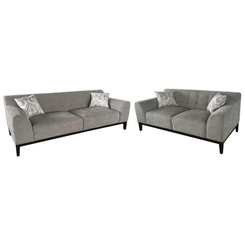 Diamond Sofa Marquee 2 Piece Tufted Back Sofa & Loveseat Set in Moonstone Fabric w/Accent Pillows