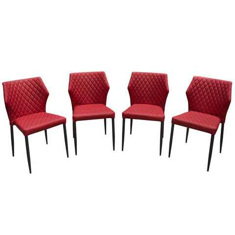 Diamond Sofa Milo 4-Pack Dining Chairs in Red Diamond Tufted Leatherette w/Black Powder Coat Legs