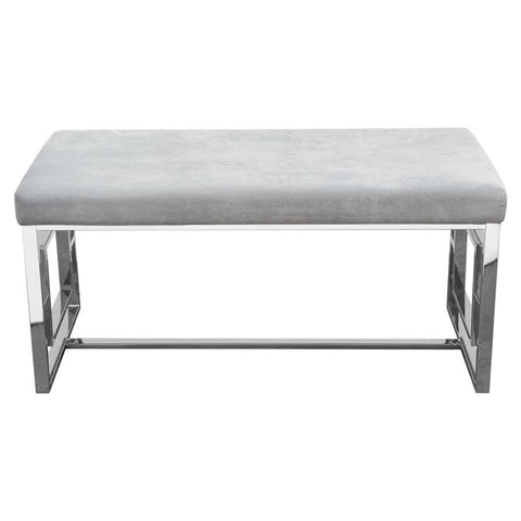 Diamond Sofa Muse Accent Bench in Light Grey Velvet Seat w/Polished Stainless Steel Base