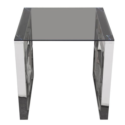 Diamond Sofa Muse Square End Table w/Smoked Tempered Glass Top & Polished Stainless Steel Base