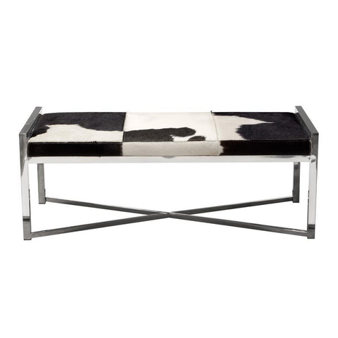 Diamond Sofa Mystique Black & White Hair on Hide Bench w/ Polished Stainless Steel Frame